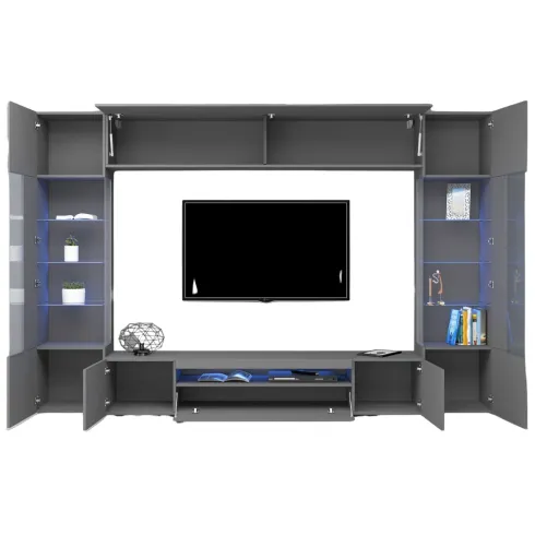 Parete Attrezzata Soggiorno Mobile TV Vetrine Grigio Antracite 290 cm