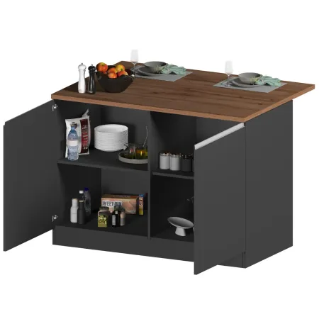 Isola Cucina Centrale Antracite Piano Appoggio Effetto Rovere 125 cm