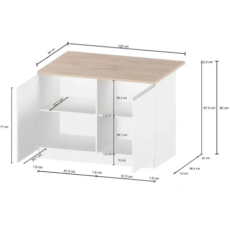 Isola Cucina Centrale Antracite Piano Appoggio Effetto Rovere 125 cm