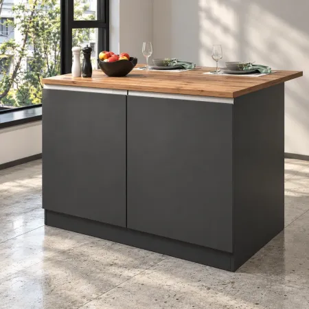 Isola Cucina Centrale Antracite Piano Appoggio Effetto Rovere 125 cm