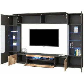 Mobile TV 290 cm Parete Attrezzata Soggiorno Vetrine Antracite Rovere 2