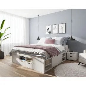 Letto Matrimoniale 180x200 King Size Bianco Rete a Doghe con Cassetti In Legno | Bricoshop24 2