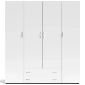 Armadio Bianco 4 Ante 2 Cassetti con Ripiani Camera da Letto 160 cm 2