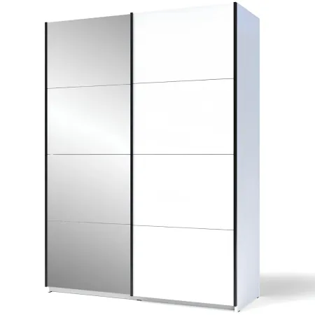Armadio con Specchio Camera da Letto Bianco 2 Ante Scorrevoli 150 cm