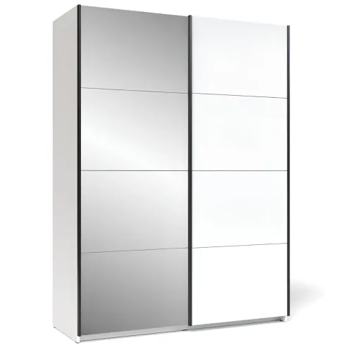 Armadio con Specchio Camera da Letto Bianco 2 Ante Scorrevoli 150 cm