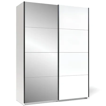 Armadio con Specchio Camera da Letto Bianco 2 Ante Scorrevoli 150 cm