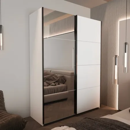 Armadio con Specchio Camera da Letto Bianco 2 Ante Scorrevoli 150 cm