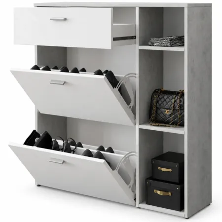 Mobile Scarpiera Bianco Grigio 2 Ante Cassetto Vani a Giorno Ingresso