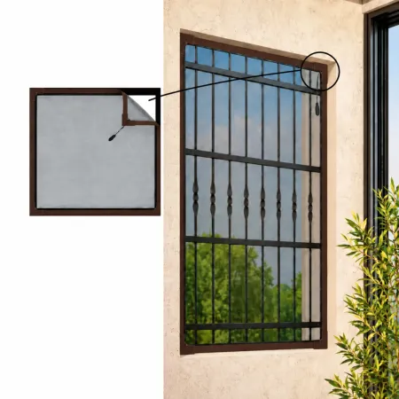 Zanzariera per Grate 150x150 cm con Magnete Perimetrale Marrone