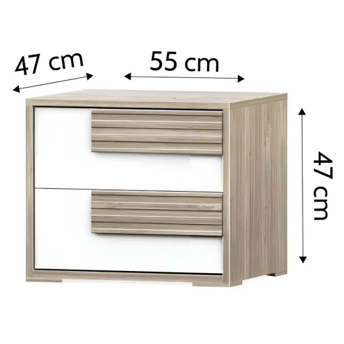 Comodino Moderno Bianco Lucido Olmo 2 Cassetti Camera da Letto
