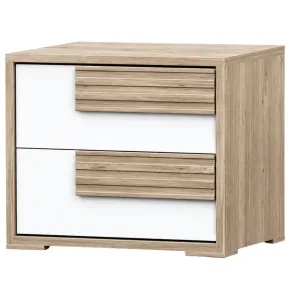 Comodino Moderno Bianco Lucido Olmo 2 Cassetti Camera da Letto