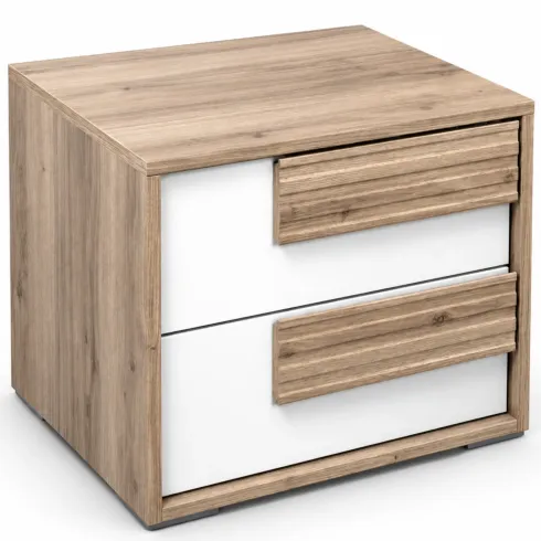 Comodino Moderno Bianco Lucido Olmo 2 Cassetti Camera da Letto
