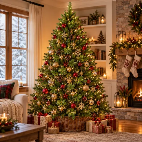 Albero di Natale Artificiale 210 cm in PVC Base 138 cm ad Ombrello