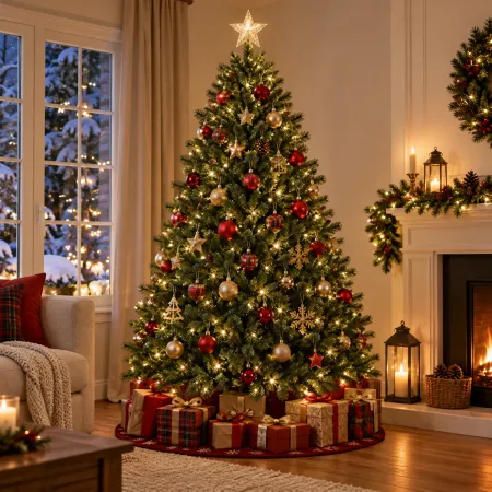 Albero di Natale 240 cm in PVC Rami Apertura Ombrello Base 153 cm