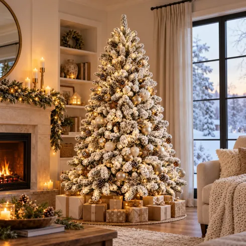 Albero di Natale Innevato Artificiale 210 cm in PVC Diametro 134 cm