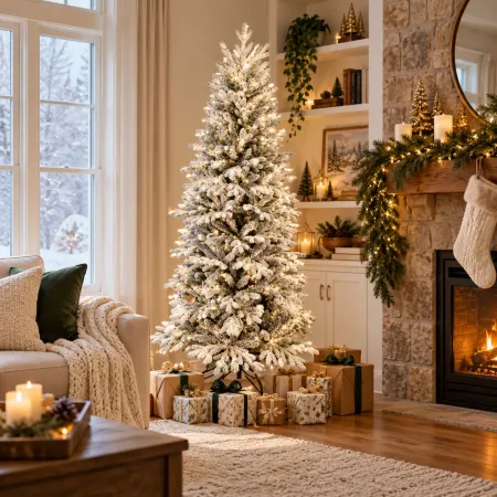 Albero di Natale Bianco Innevato 210 cm Artificiale PE PVC Base 96 cm