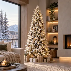 Albero di Natale Bianco Innevato 210 cm Artificiale PE PVC Base 96 cm 2