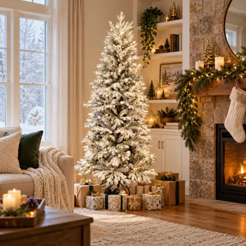 Albero di Natale Bianco Innevato 180 cm Artificiale PE PVC Base 86 cm