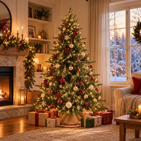 Albero di Natale Verde 210 cm Artificiale Base 157 cm in PE PVC