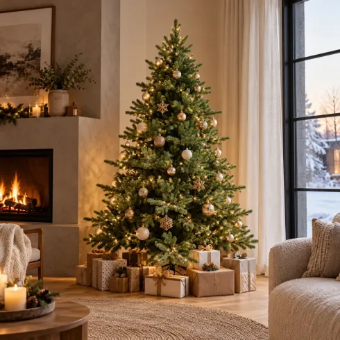 Albero di Natale Verde 210 cm Artificiale Base 157 cm in PE PVC