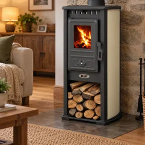Stufa a Legna 7 kW Beige Acciaio Ghisa Classe A+ Portalegna da Interno 2