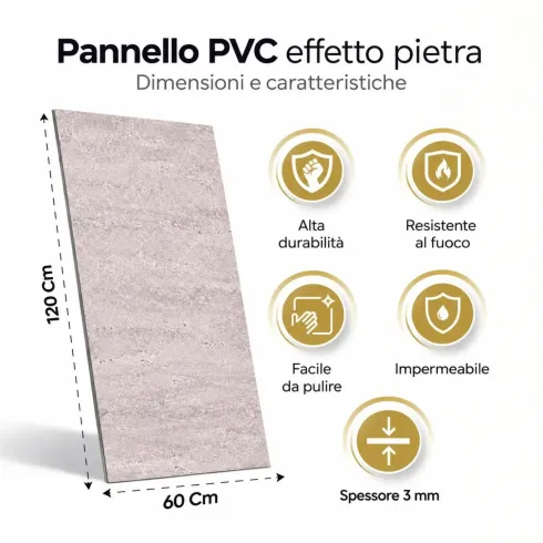 Set 6 Pannelli Murali PVC Effetto Travertino Beige 120x60 Impermeabile