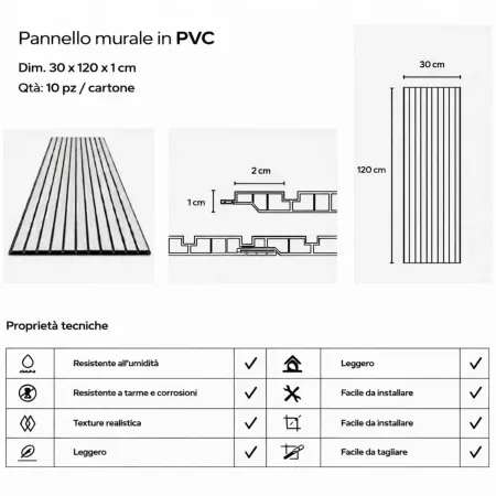 10 Pannelli a Parete Decorativi PVC Effetto Legno Grigio 120x30 cm