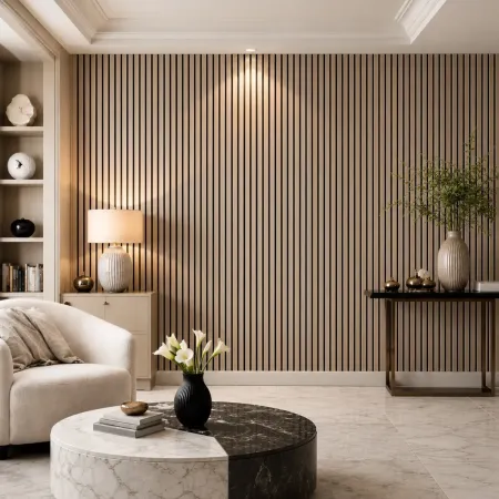 Set 4 Pannelli Acustici a Doghe Effetto Rovere HDF Feltro 120x60 cm
