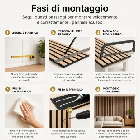 Set 4 Pannelli Acustici a Doghe Bianco in HDF Feltro 120x60 cm