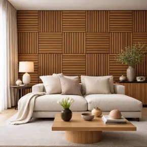 12 Pannelli Acustici a Doghe Effetto Legno Teak MDF Feltro 60x60 cm 2