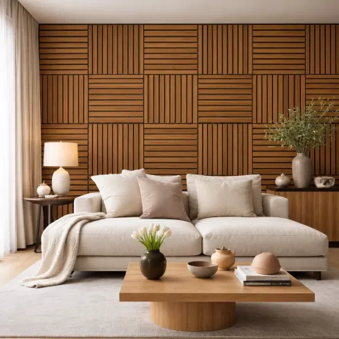 12 Pannelli Acustici a Doghe Effetto Legno Teak MDF Feltro 60x60 cm
