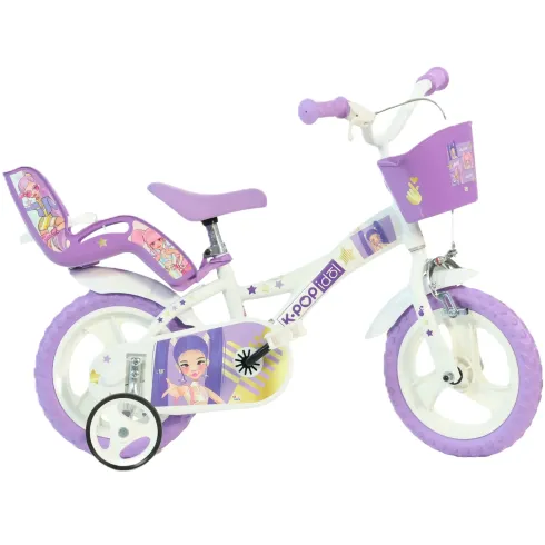 Bicicletta da Bambini 12 Pollici K-Pop Bianco Viola Cestino Rotelle
