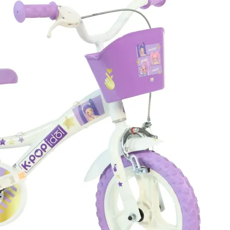 Bicicletta da Bambini 12 Pollici K-Pop Bianco Viola Cestino Rotelle