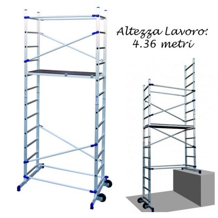 Ponteggio Mobile Altezza lavoro 4.36 Scala Trabattello in Alluminio Ruote Facal