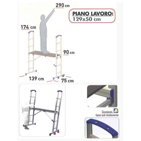 Ponteggio Mobile 2.9 m Scala Trabattello in Alluminio Ruote Facal Zoppo Edilizia