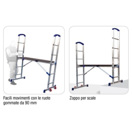Ponteggio Mobile 2.9 m Scala Trabattello in Alluminio Ruote Facal Zoppo Edilizia