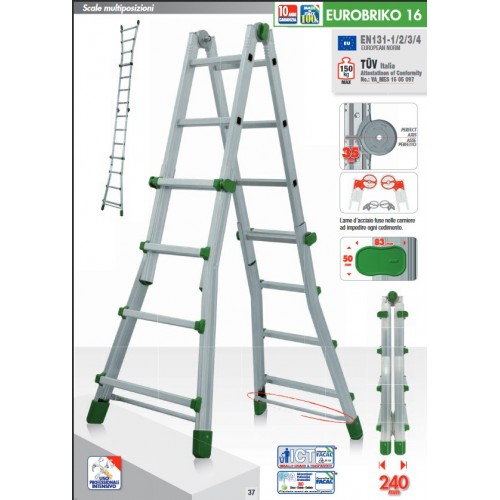 Facal Scala Telescopica 3 Gradini Metri Alluminio Multiuso Professionale Interno