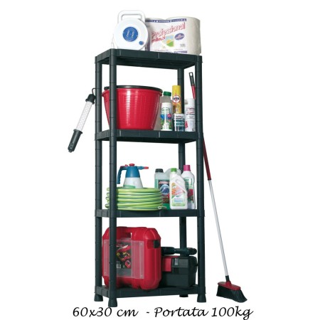 Scaffali in Resina 4 Ripiani 60x30 Plastica Dispensa Libreria Garage Magazzino