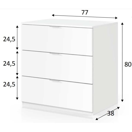 Mobile Cassettiera Bianca 3 Cassetti 80 cm Como Legno Camera da Letto Soggiorno