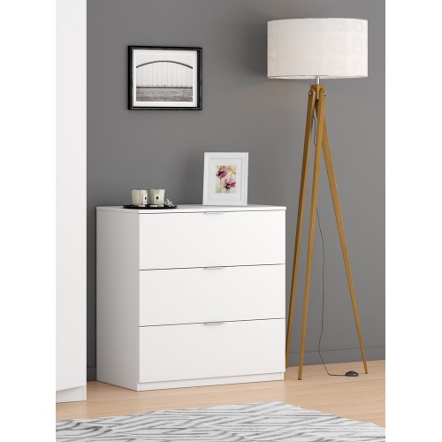 Mobile Cassettiera Bianca 3 Cassetti 80 cm Como Legno Camera da Letto Soggiorno