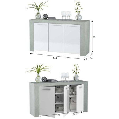 Mobile Basso 3 Ante Buffet Ingresso Bianco Dispensa Soggiorno Salotto Parete Tv