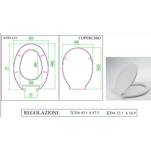 Copri Water Vaso Sedile Wc Asse Resina Universale Economico Tavoletta Plastica
