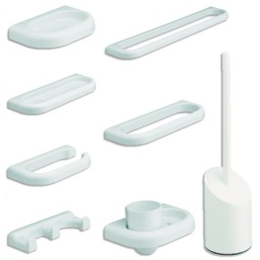 Set Accessori Bagno Kit Plastica Porta Asciugamani Rotolo Carta Sapone Scopino