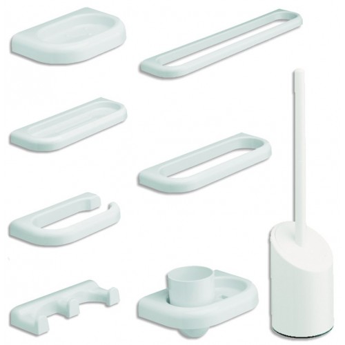 Set Accessori Bagno Kit Plastica Porta Asciugamani Rotolo Carta Sapone Scopino