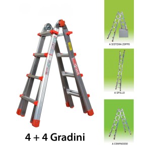 Marchetti Scala Telescopica 4 Gradini Metri Doppia Zoppa Alluminio Multiuso