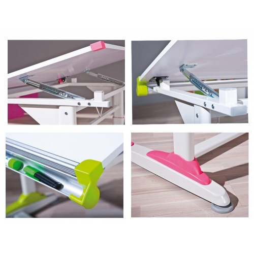 Kit Scrivania Inclinabile Bianca Cameretta Moderna Legno Metallo Tavolo Disegno