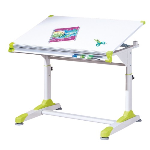 Kit Scrivania Inclinabile Bianca Cameretta Moderna Legno Metallo Tavolo Disegno