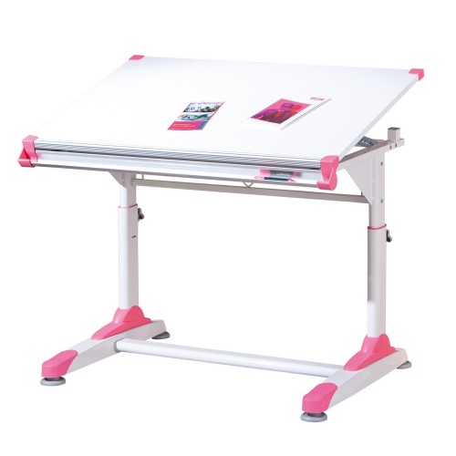 Kit Scrivania Inclinabile Bianca Cameretta Moderna Legno Metallo Tavolo Disegno