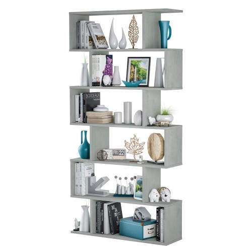 Kit Mobile Libreria 80 Cemento 6 Ripiani Design a Giorno Legno Modulare Moderna