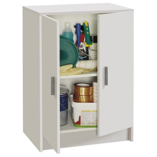 Kit Armadio Mobile Basso 2 Ante Bianco Lavanderia Multiuso Ripiani Armadietto